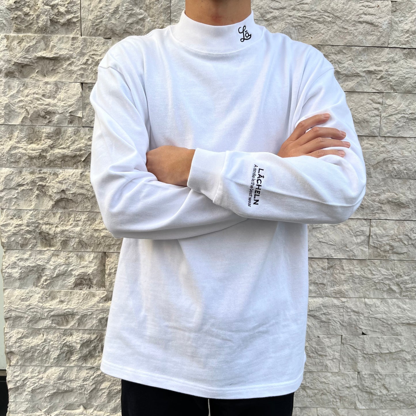 モックネックTシャツ ホワイト