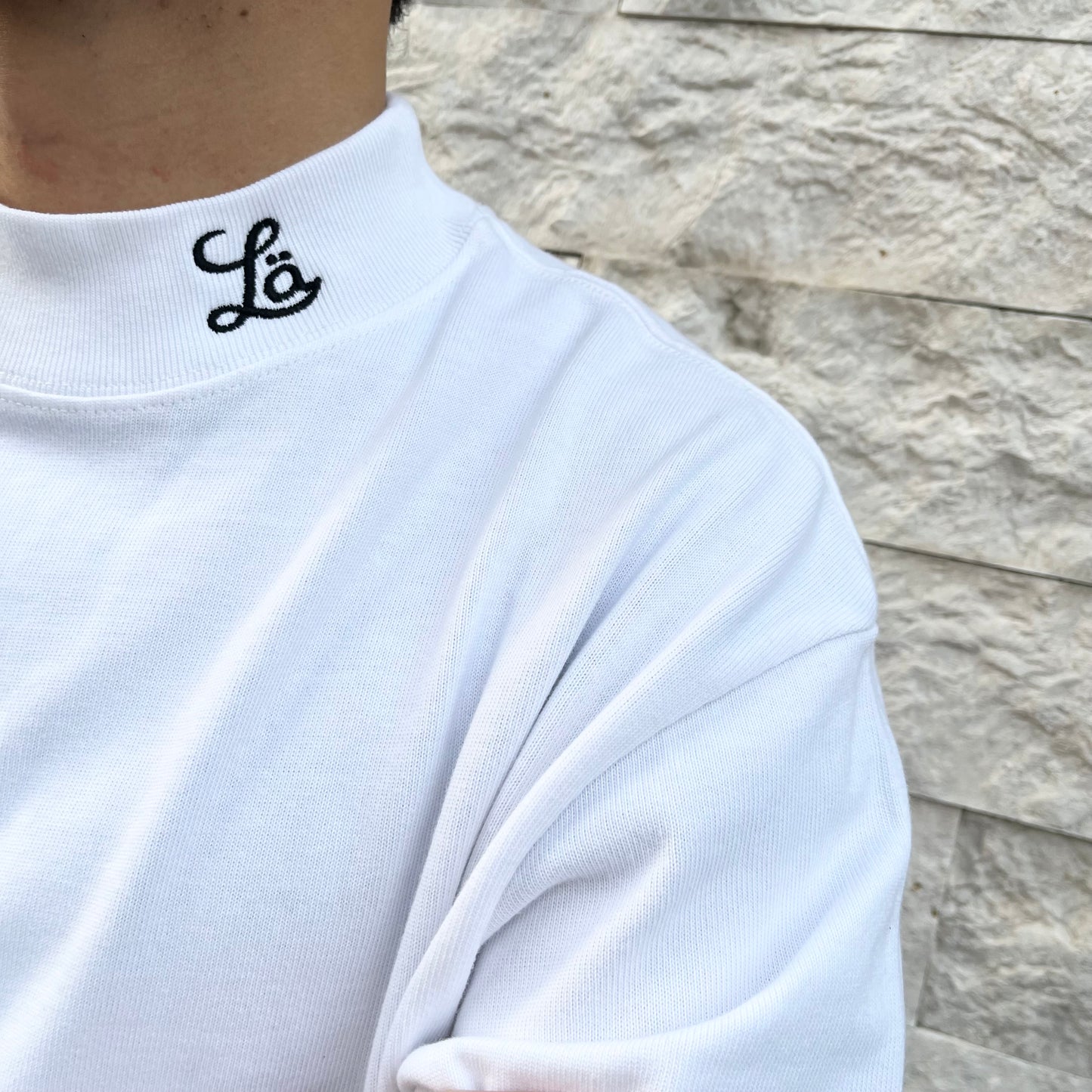 モックネックTシャツ ホワイト