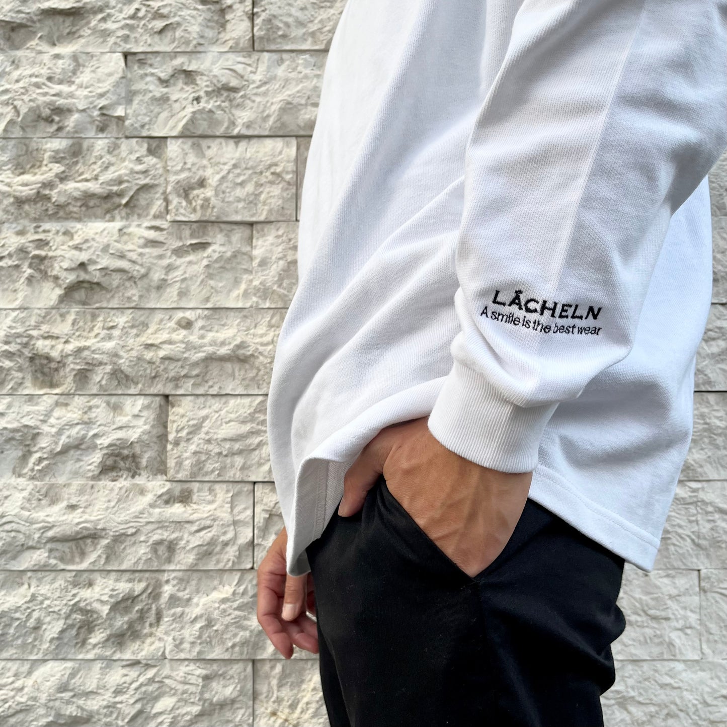 モックネックTシャツ ホワイト