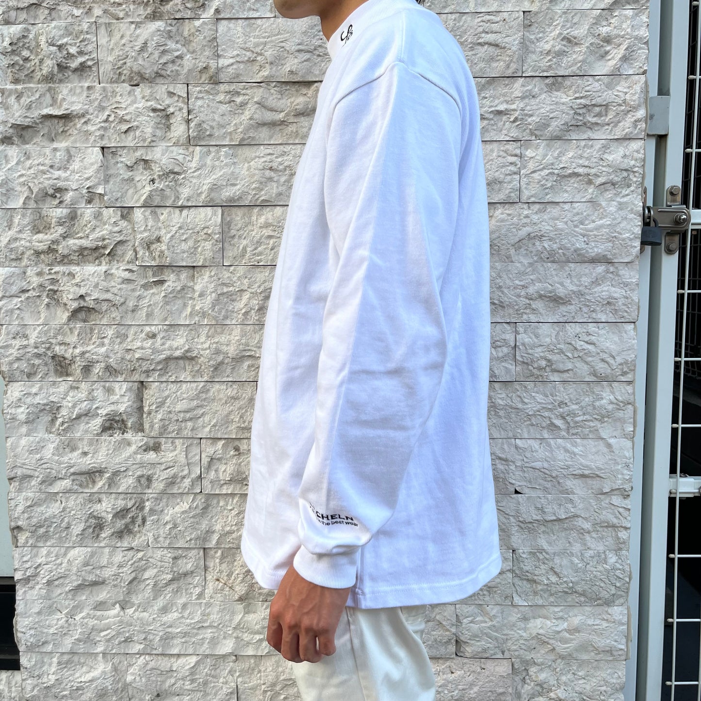 モックネックTシャツ ホワイト
