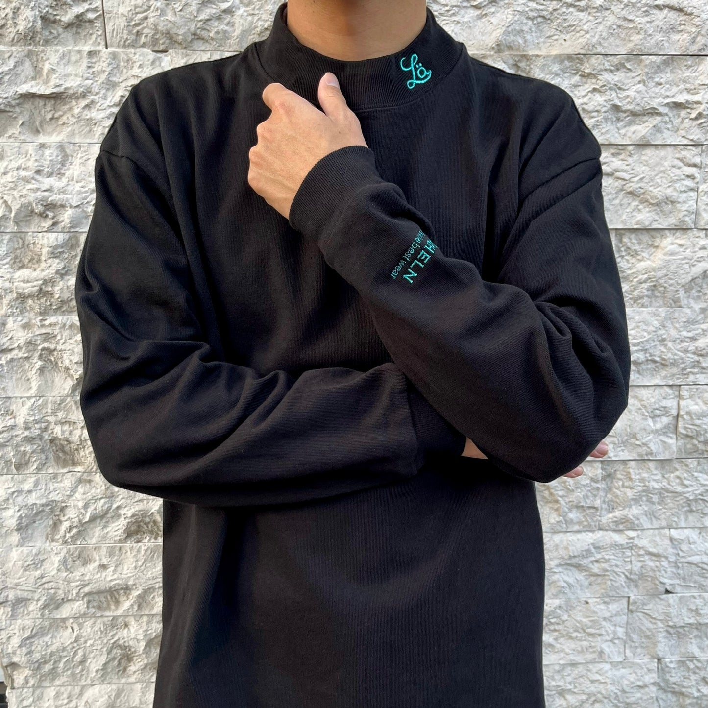 モックネックTシャツ ブラック